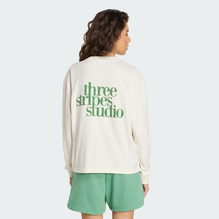adidas adidas 3 STRIPES STUDIO BOYFRIEND LONGSLEEVE Langarmshirt Damen - Chalk White - 1 | SportScheck