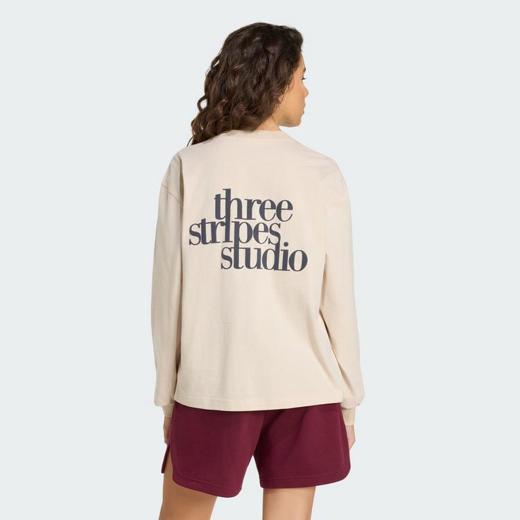 adidas adidas 3 STRIPES STUDIO BOYFRIEND LONGSLEEVE Langarmshirt Damen - Crystal Linen - 1 | SportScheck