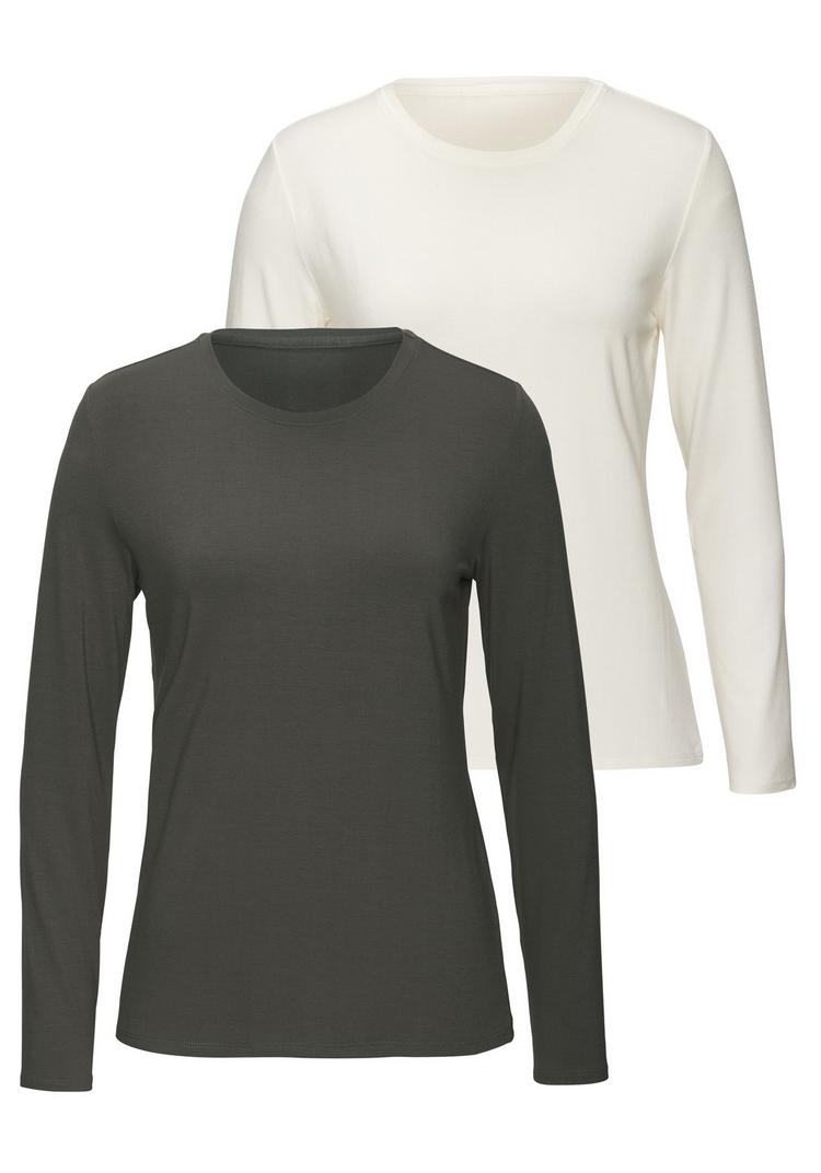 Lascana Lascana Langarmshirt Langarmshirt Damen - graugr&uuml;n - creme - 0 | SportScheck