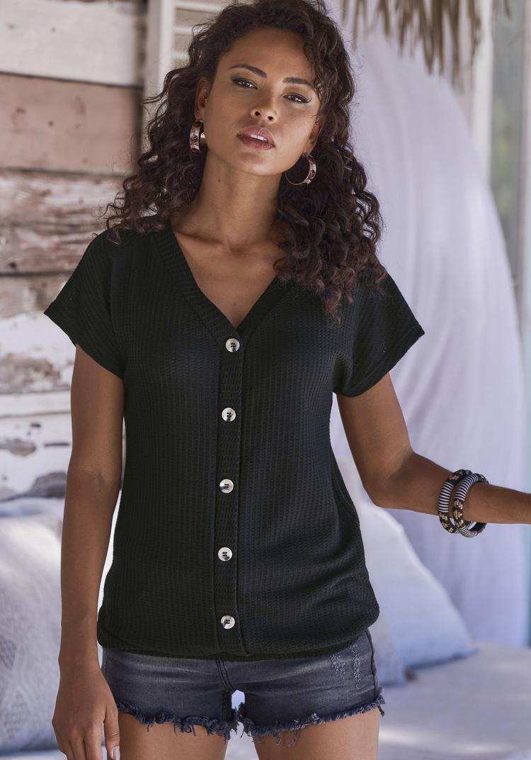 Lascana Lascana Kurzarmshirt T-Shirt Damen - schwarz - 0 | SportScheck