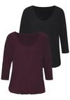 Lascana 3/4-Arm-Shirt Longshirt Damen - aubergine - schwarz