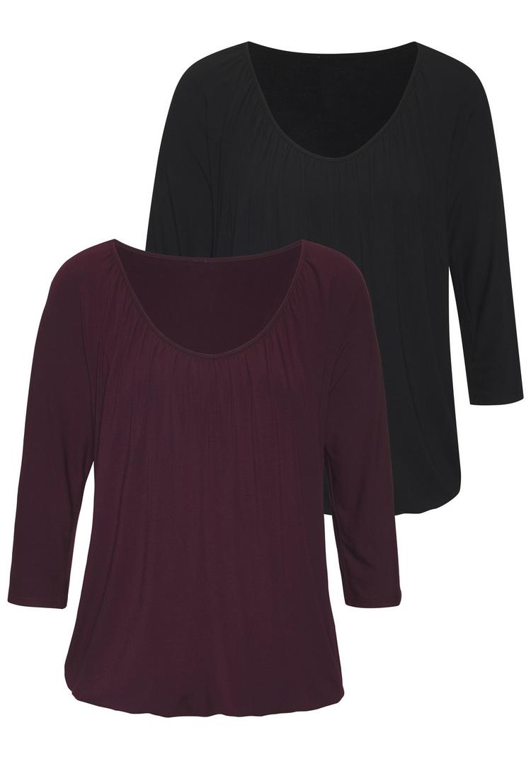 Lascana Lascana 3/4-Arm-Shirt Longshirt Damen - aubergine - schwarz - 0 | SportScheck