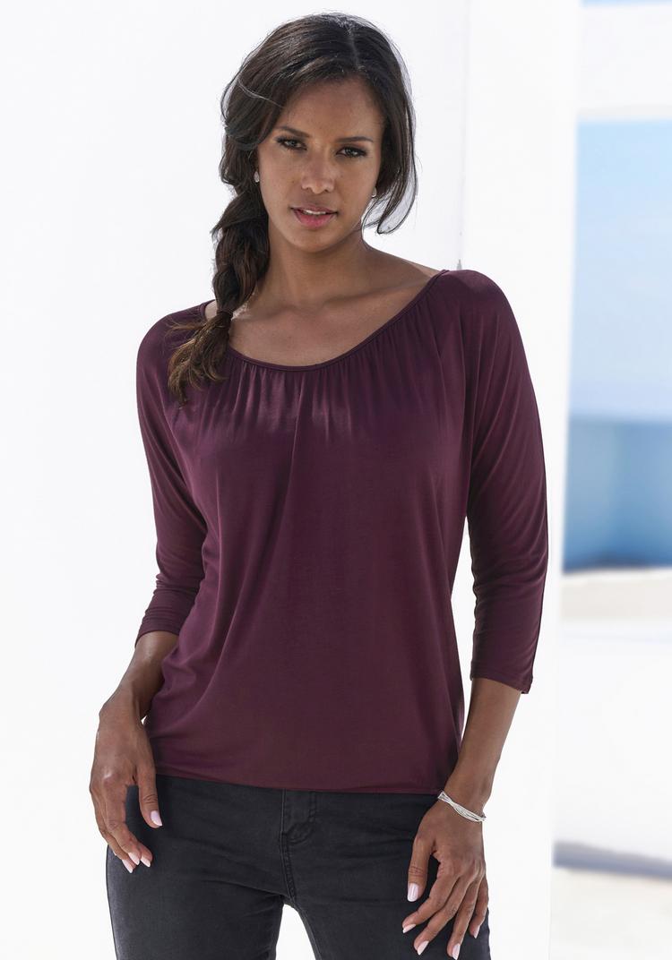Lascana Lascana 3/4-Arm-Shirt Longshirt Damen - aubergine - schwarz - 0 | SportScheck