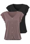 Lascana Kurzarmshirt T-Shirt Damen - taupe - schwarz