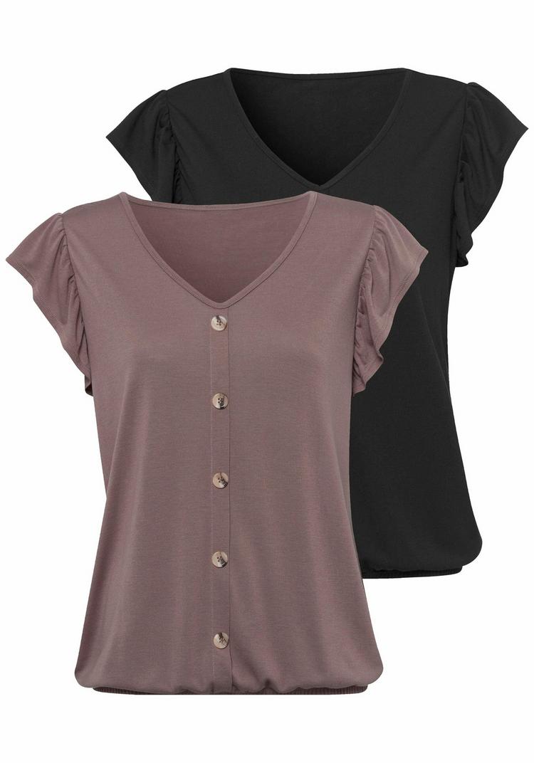 Lascana Lascana Kurzarmshirt T-Shirt Damen - taupe - schwarz - 0 | SportScheck