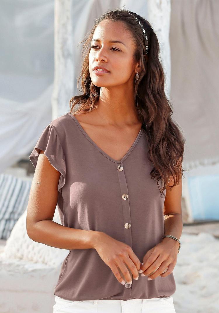 Lascana Lascana Kurzarmshirt T-Shirt Damen - taupe - schwarz - 0 | SportScheck