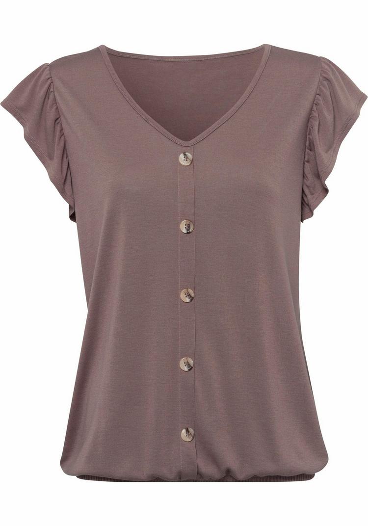 Lascana Lascana Kurzarmshirt T-Shirt Damen - taupe - schwarz - 1 | SportScheck