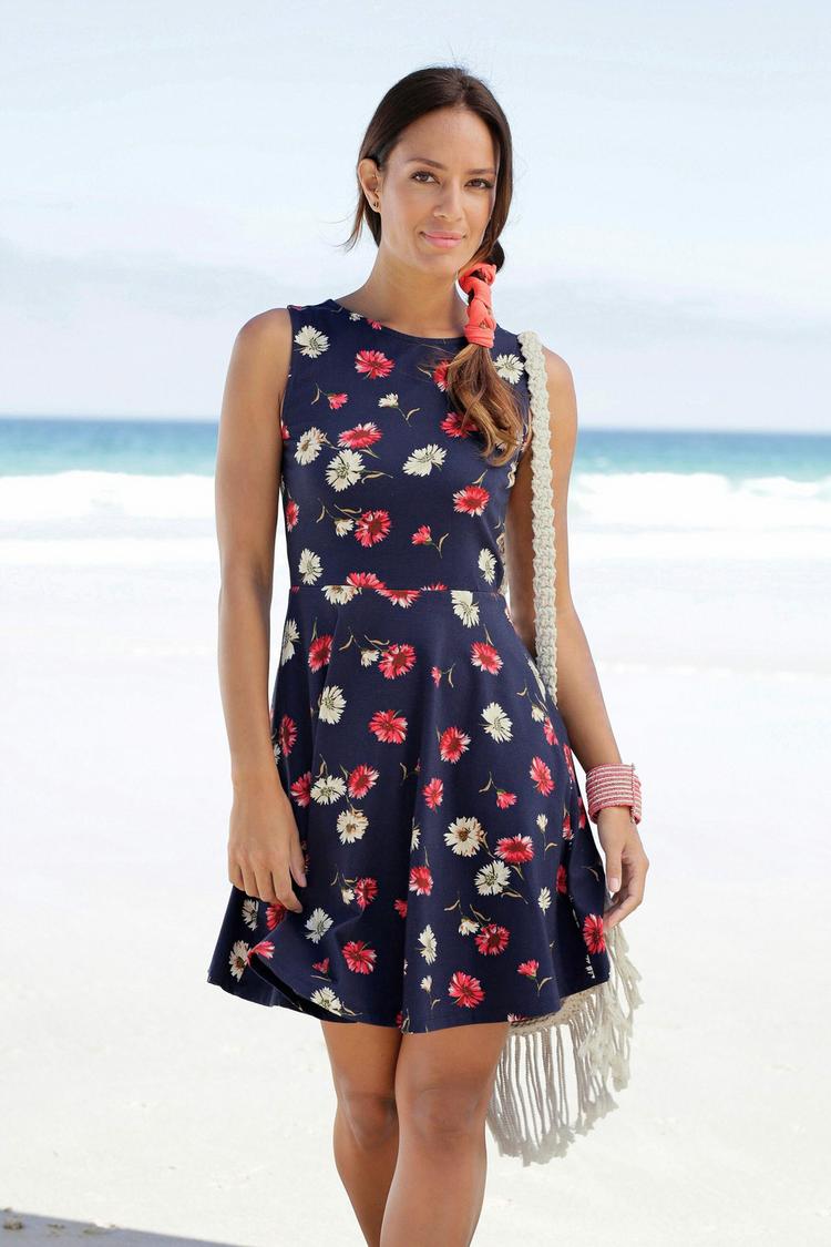 BEACH TIME BEACH TIME Strandkleid Tr&auml;gerkleid Damen - marine-rot-bedruckt - 0 | SportScheck
