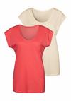BEACH TIME Kurzarmshirt T-Shirt Damen - koralle - creme