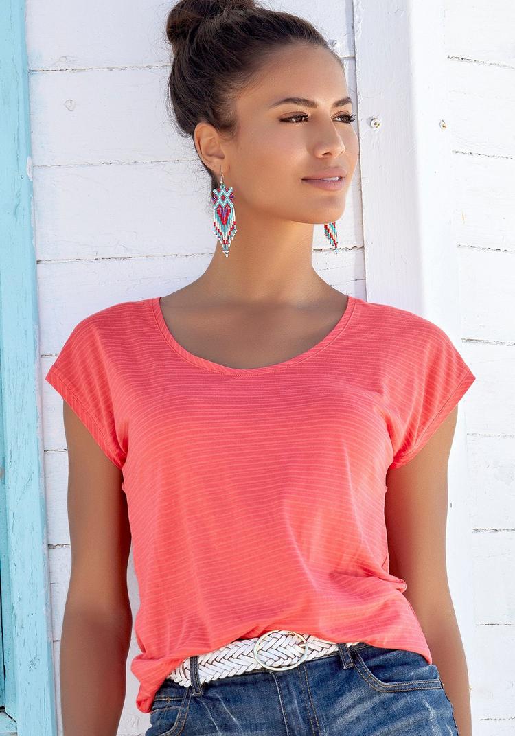 BEACH TIME BEACH TIME Kurzarmshirt T-Shirt Damen - koralle - creme - 0 | SportScheck