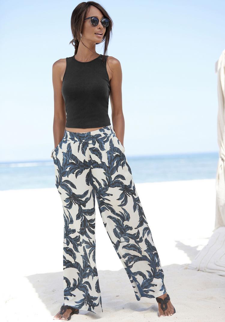 S.OLIVER S.OLIVER Palazzohose Stoffhose Damen - sand-blau-bedruckt - 1 | SportScheck