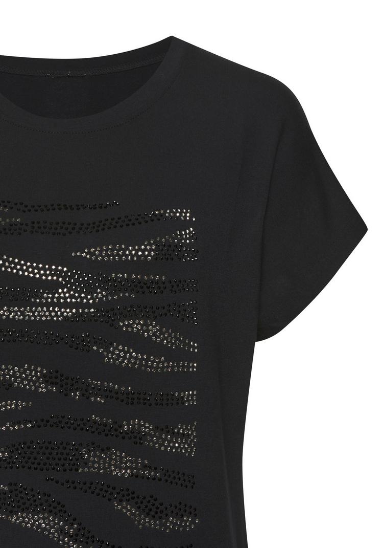 Lascana Lascana Rundhalsshirt T-Shirt Damen - schwarz - silber - 1 | SportScheck