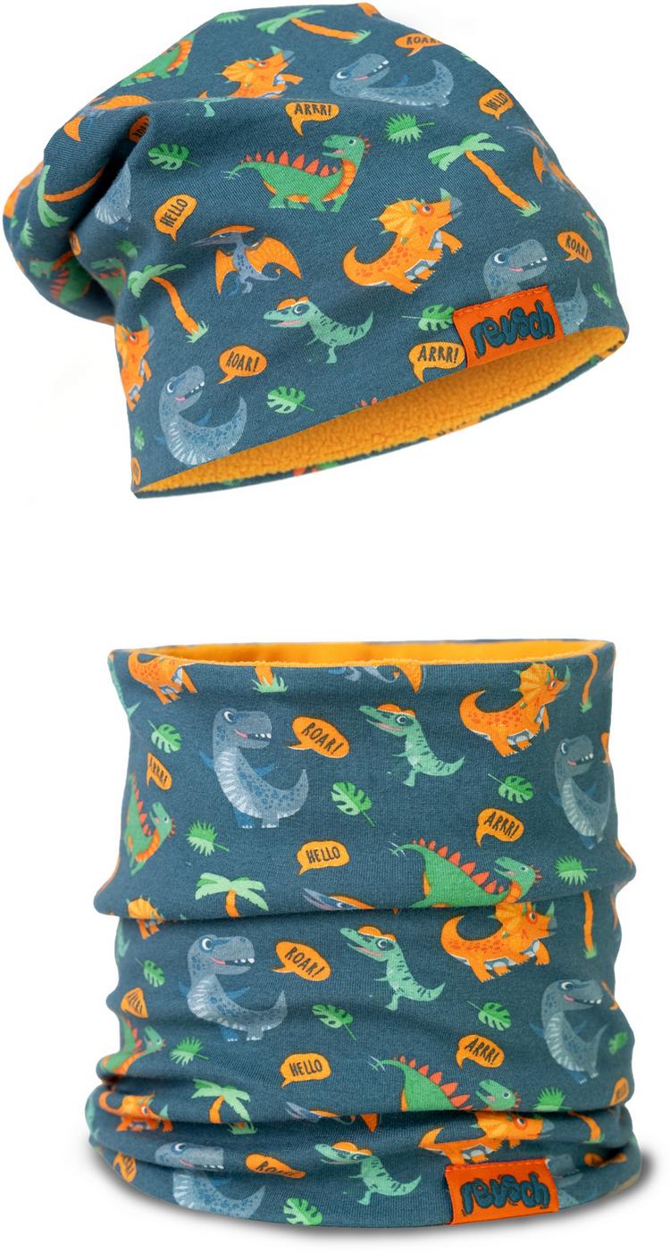 Reusch Reusch Reusch Kids Hat and Scarf Set Skim&uuml;tze - 4573 dark blue / dinosaurs - 0 | SportScheck