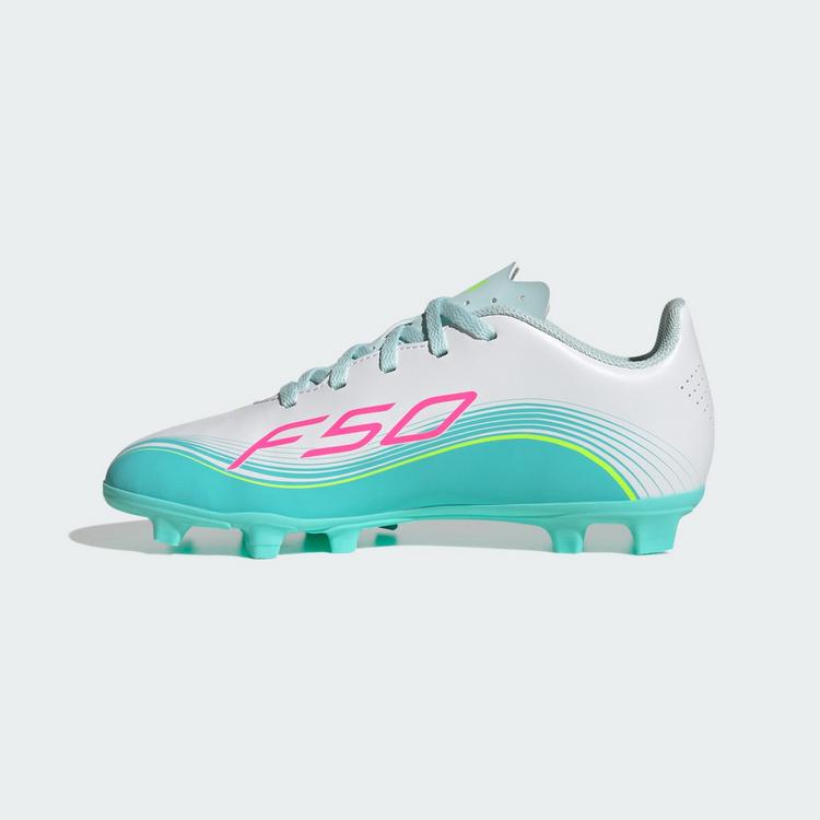adidas adidas F50 MESSI CLUB Firm Ground/Multi Ground Fu&szlig;ballschuhe Kinder - Cloud White / Lucid Pink / Flash Aqua - 4 | SportScheck