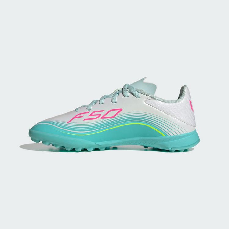 adidas adidas F50 MESSI LEAGUE Turf Fu&szlig;ballschuh Kids Fu&szlig;ballschuhe Kinder - Cloud White / Lucid Pink / Flash Aqua - 4 | SportScheck