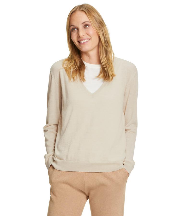 Falke Falke V-Neck New Merino Strickpullover Damen - beige mel. (4043) - 0 | SportScheck