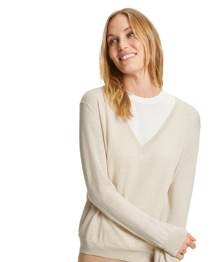 Falke Falke V-Neck New Merino Strickpullover Damen - beige mel. (4043) - 3 | SportScheck