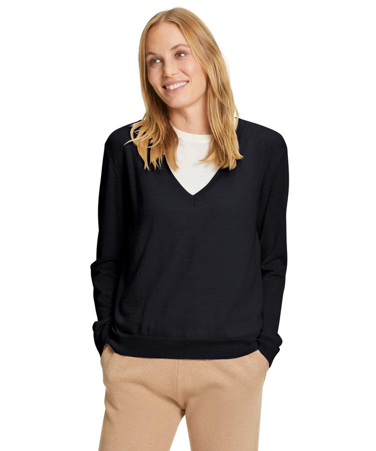 Falke Falke V-Neck New Merino Strickpullover Damen - night sky (6437) - 1 | SportScheck