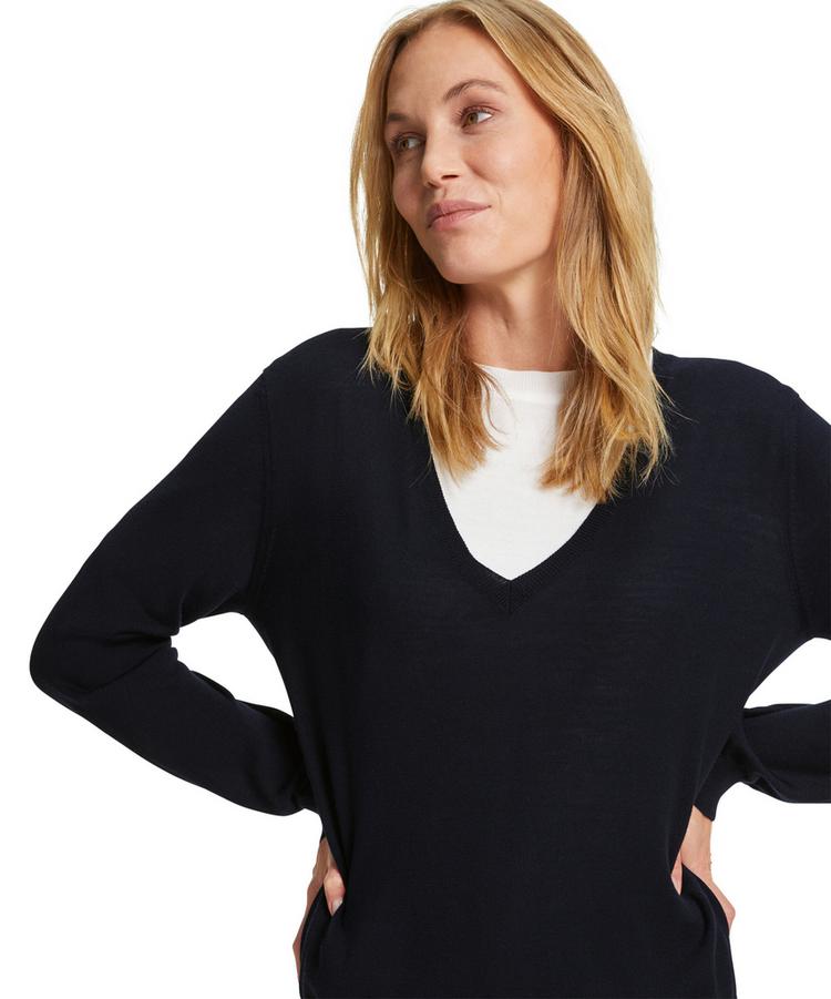 Falke Falke V-Neck New Merino Strickpullover Damen - night sky (6437) - 5 | SportScheck
