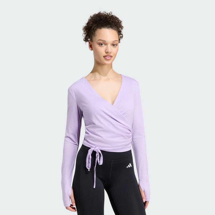 adidas adidas 3-STREIFEN STUDIO SOFT BALLETT WICKELTOP Funktionsshirt Damen - Powder Plum / Pure Lemon - 0 | SportScheck