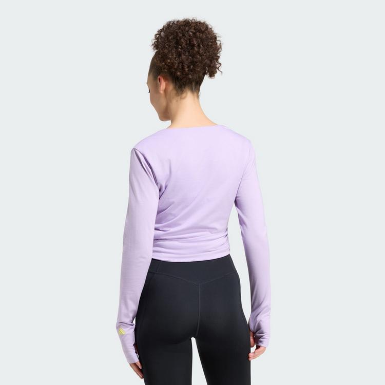 adidas adidas 3-STREIFEN STUDIO SOFT BALLETT WICKELTOP Funktionsshirt Damen - Powder Plum / Pure Lemon - 1 | SportScheck