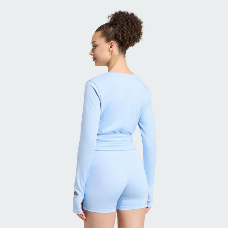 adidas adidas 3-STREIFEN STUDIO SOFT BALLETT WICKELTOP Funktionsshirt Damen - Glow Blue / Earth Strata - 1 | SportScheck