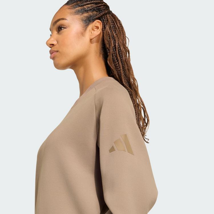 adidas adidas SOFT LUX SWEATSHIRT, LOCKER GESCHNITTEN Sweatshirt Damen - Khaki Six - 1 | SportScheck