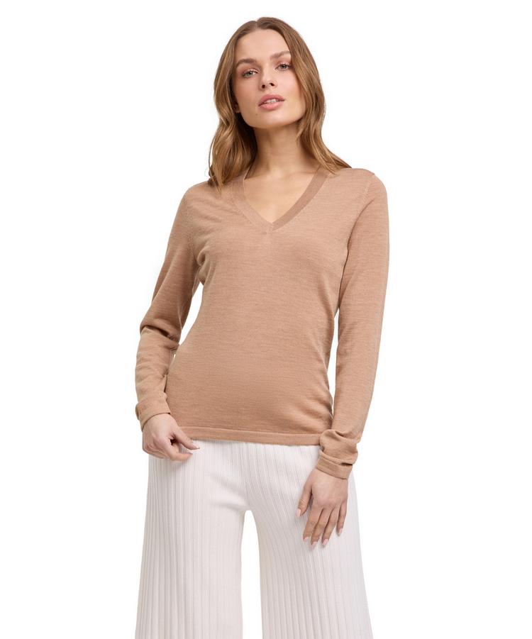 Falke Falke Merino X-fine V-Neck Strickpullover Damen - camel (5038) - 0 | SportScheck