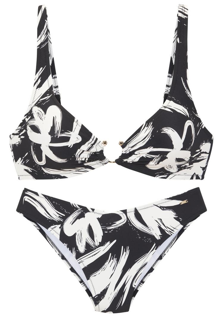 FRENCH CONNECTION FRENCH CONNECTION Bustier-Bikini Bikini Set Damen - schwarz-creme bedruckt - 0 | SportScheck