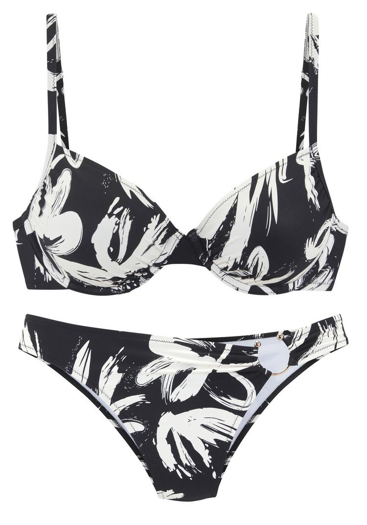 FRENCH CONNECTION FRENCH CONNECTION B&uuml;gel-Bikini Bikini Set Damen - schwarz-creme bedruckt - 0 | SportScheck