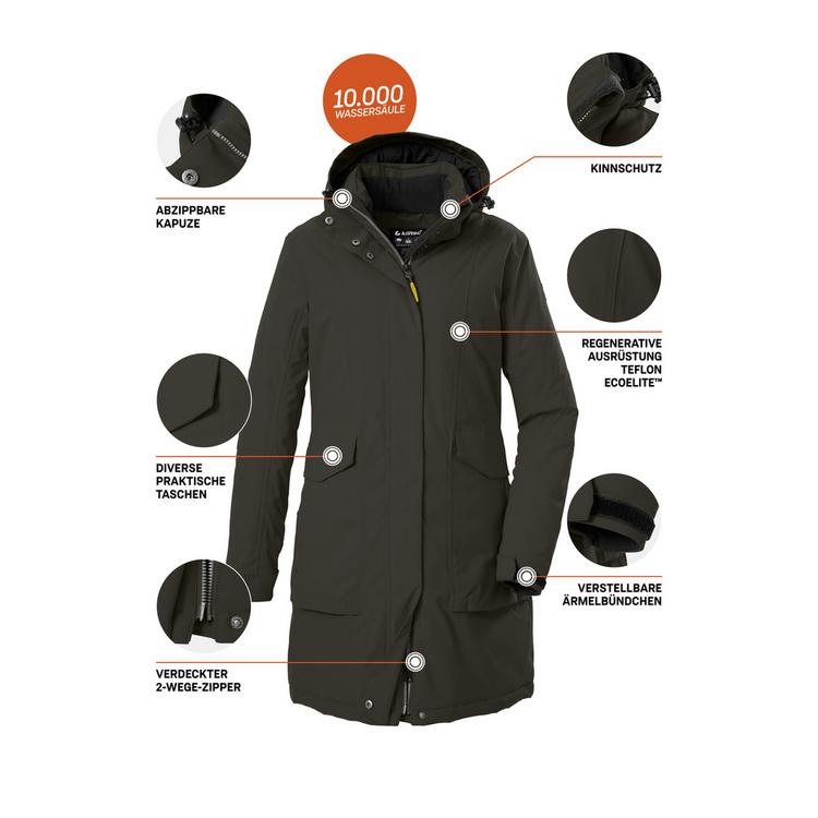 KILLTEC KILLTEC Damen Funktionsparka Funktionsmantel Damen - Dunkeloliv111 - 8 | SportScheck