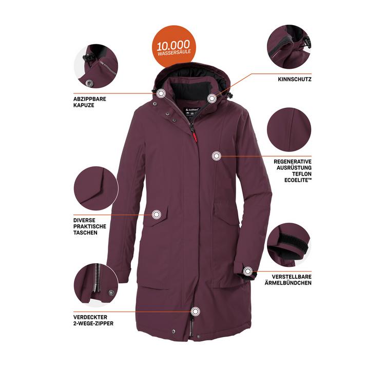 KILLTEC KILLTEC Damen Funktionsparka Funktionsmantel Damen - Pflaume4410 - 8 | SportScheck