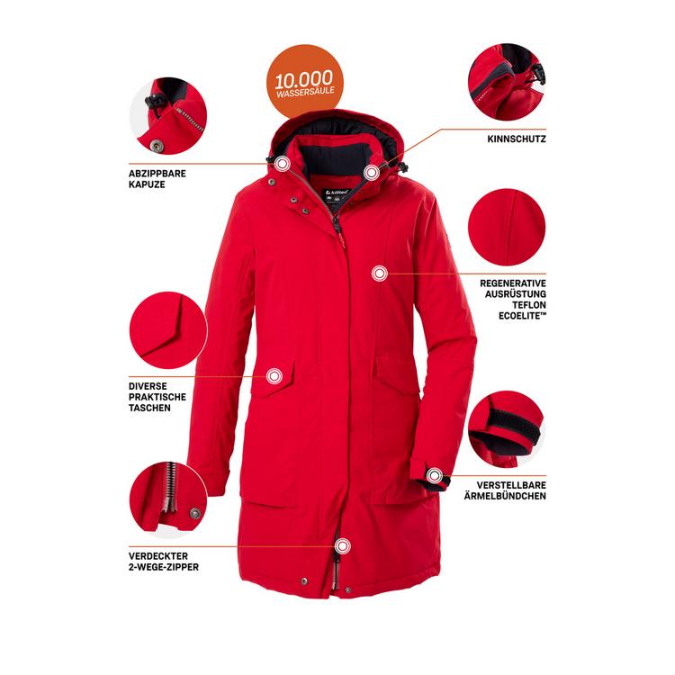 KILLTEC KILLTEC Damen Funktionsparka Funktionsmantel Damen - Rot459 - 8 | SportScheck