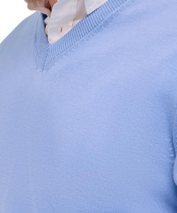 Falke Falke Cotton V-Neck Strickpullover Herren - bleue (6543) - 3 | SportScheck
