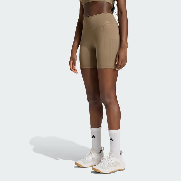 adidas adidas Optime Workout 3-Streifen kurze Leggings Tights Damen - Khaki Six - 0 | SportScheck