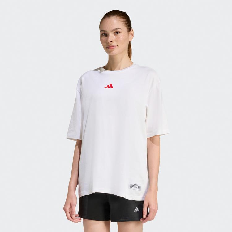 adidas adidas MINI EMBROIDERY OVERSIZED GRAPHIC T-Shirt Damen - White / Pure Ruby - 0 | SportScheck