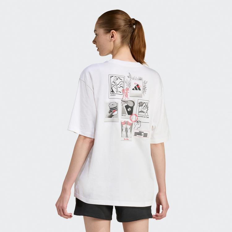 adidas adidas MINI EMBROIDERY OVERSIZED GRAPHIC T-Shirt Damen - White / Pure Ruby - 1 | SportScheck