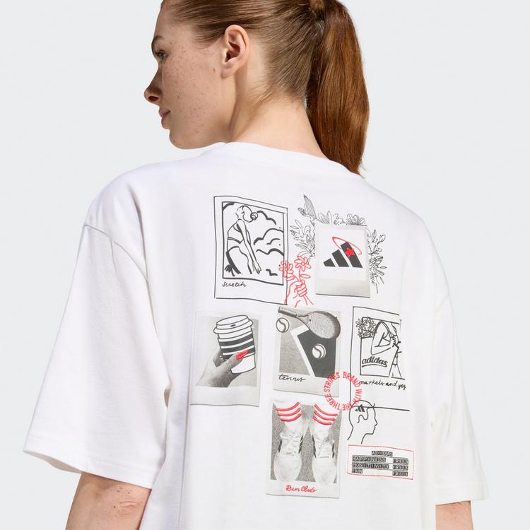 adidas adidas MINI EMBROIDERY OVERSIZED GRAPHIC T-Shirt Damen - White / Pure Ruby - 1 | SportScheck