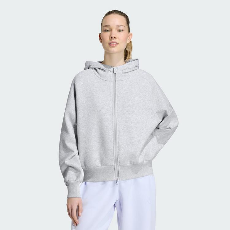 adidas adidas SOFT LUX KAPUZENJACKE, REISSVERSCHLUSS Hoodie Damen - Light Grey Heather - 0 | SportScheck