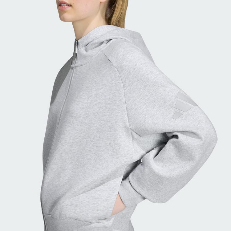 adidas adidas SOFT LUX KAPUZENJACKE, REISSVERSCHLUSS Hoodie Damen - Light Grey Heather - 0 | SportScheck