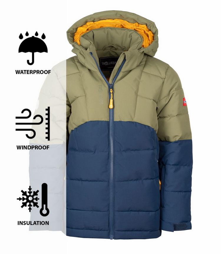 Trollkids Trollkids Gryllefjord Winterjacke Kinder - Moos/Mystikblau/Goldgelb - 0 | SportScheck
