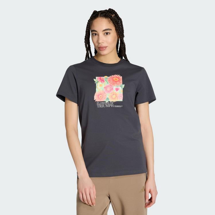 adidas adidas LOCKER GESCHNITTENES FLORAL GRAFIK T-Shirt Damen - Carbon - 0 | SportScheck