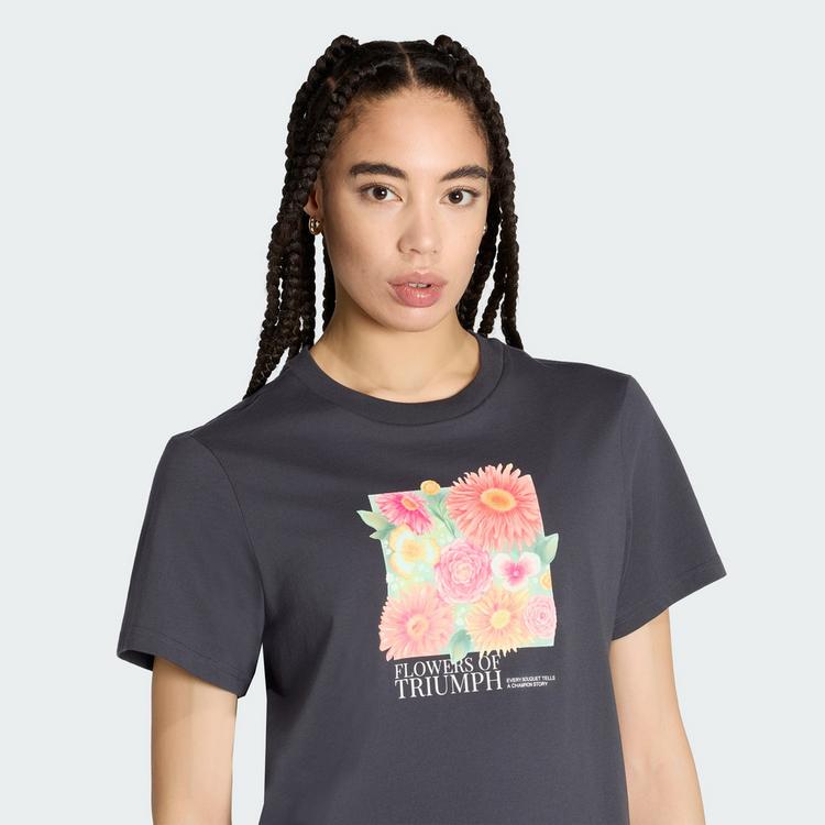 adidas adidas LOCKER GESCHNITTENES FLORAL GRAFIK T-Shirt Damen - Carbon - 0 | SportScheck