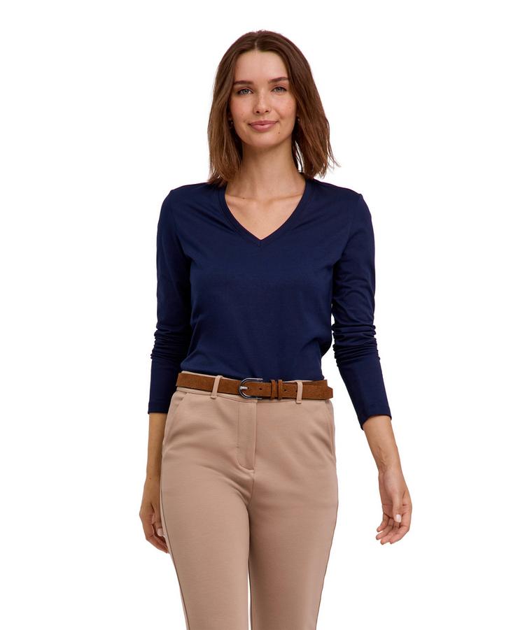 Falke Falke Pima Jersey V-Neck T-Shirt Damen - space blue (6116) - 0 | SportScheck