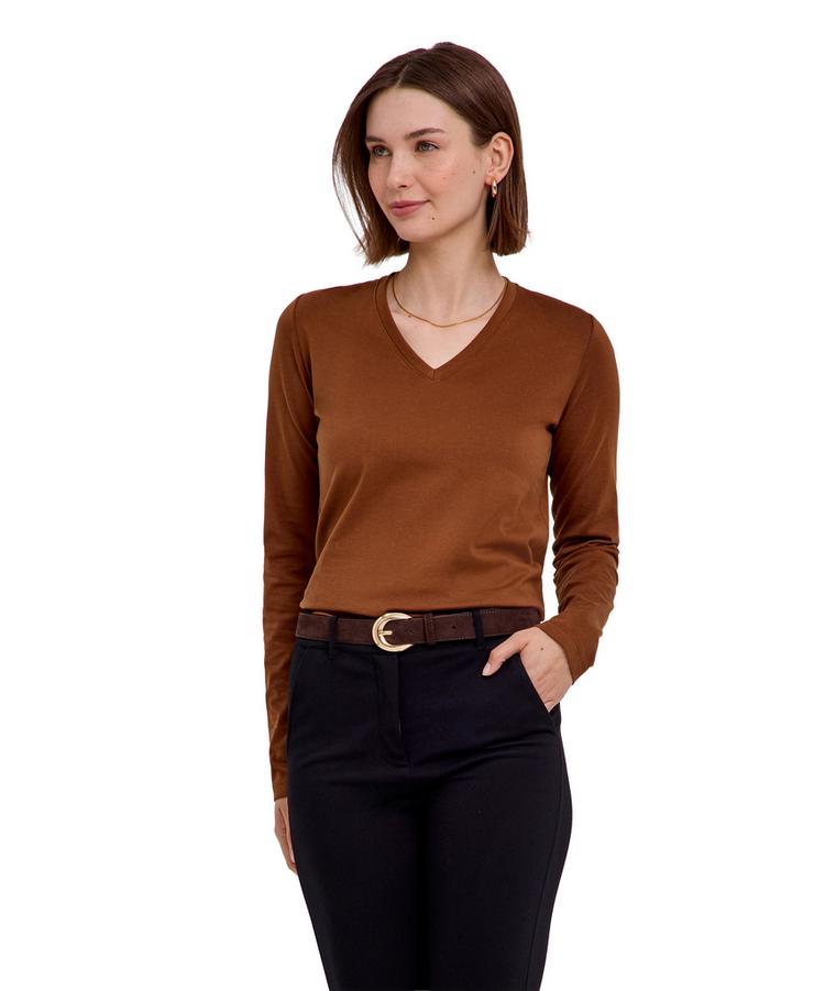 Falke Falke Pima Jersey V-Neck T-Shirt Damen - cappucino (5520) - 0 | SportScheck