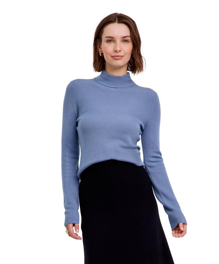 Falke Falke Merino Ultrafine Mock Neck Strickpullover Damen - blue steel (6958) - 0 | SportScheck