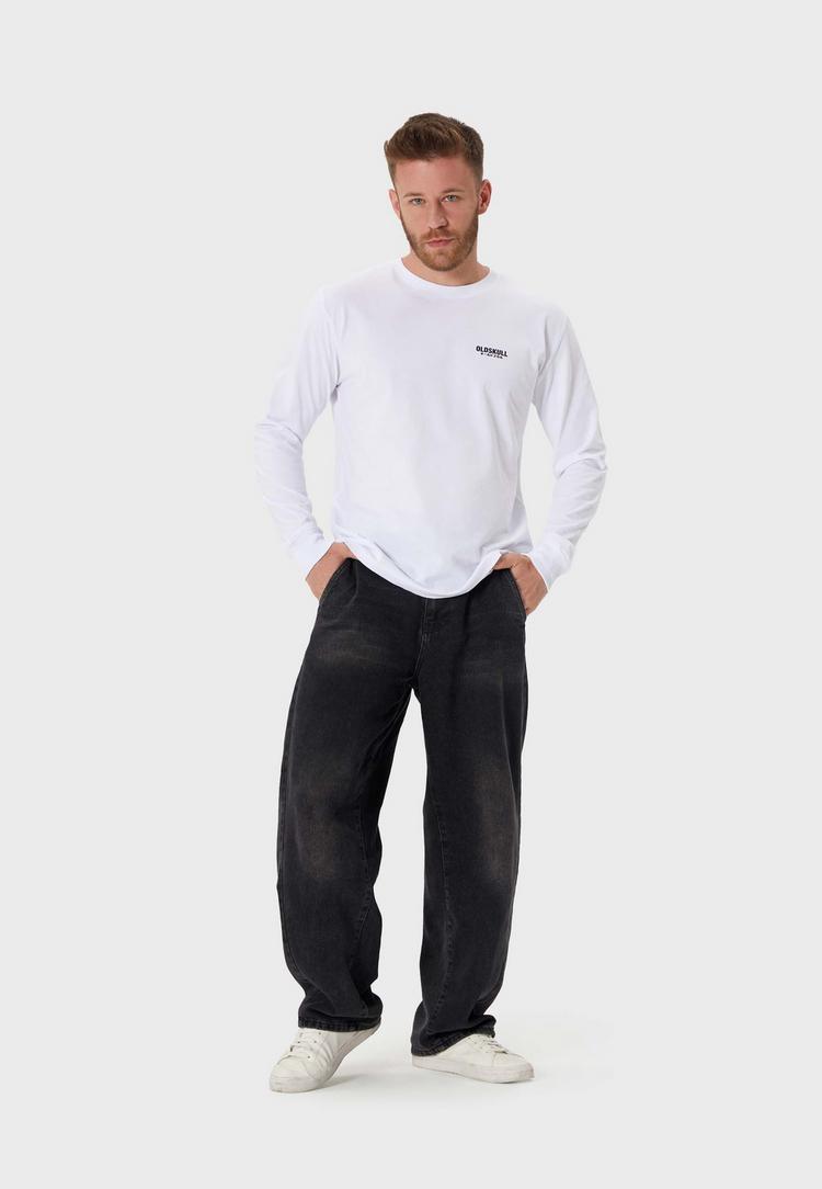 OLDSKULL OLDSKULL Basic Oldskull Logo Langarmshirt Herren - Black / White - 3 | SportScheck