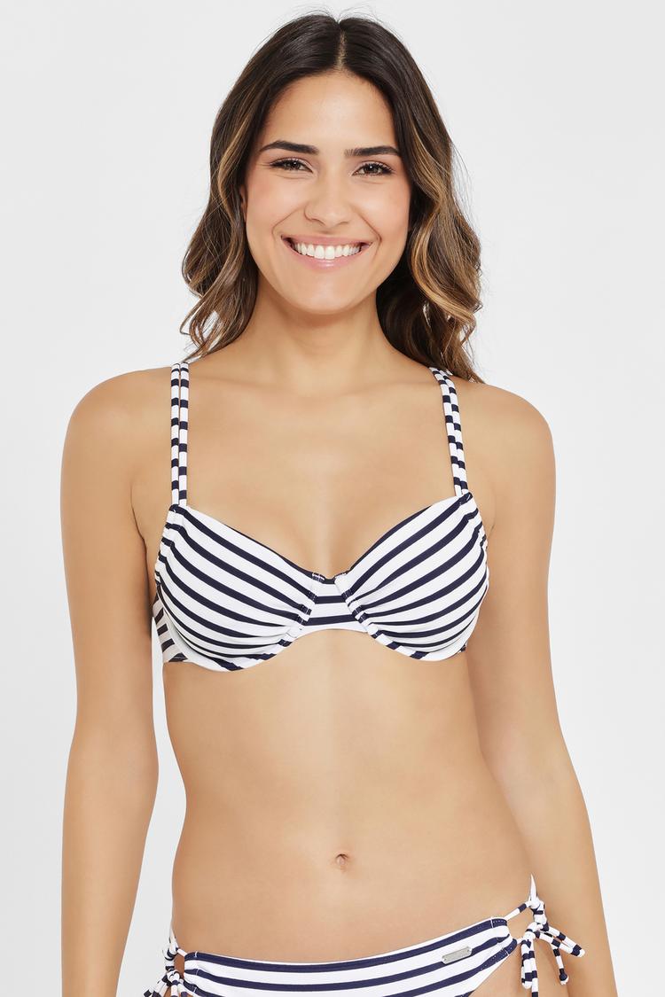 VENICE BEACH VENICE BEACH Summer Bikini Oberteil Damen - white-navy-stripe - 3 | SportScheck