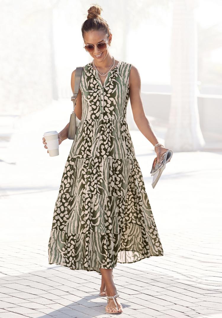 Lascana Lascana Maxikleid Maxikleid Damen - gr&uuml;n-taupe-bedruckt - 1 | SportScheck