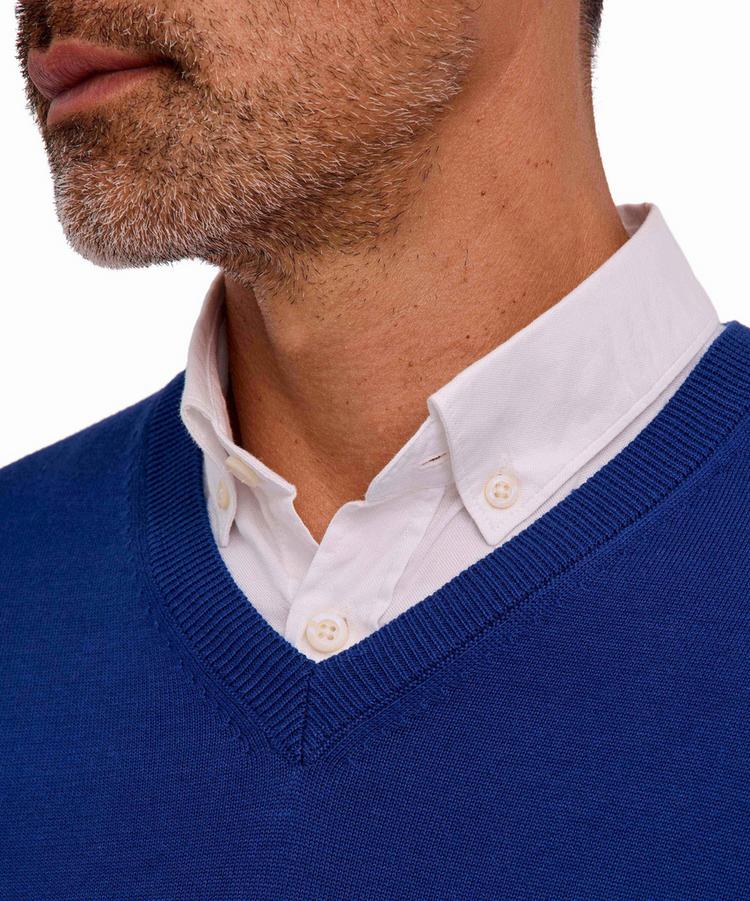 Falke Falke Cotton V-Neck Strickpullover Herren - royal blue (6051) - 3 | SportScheck